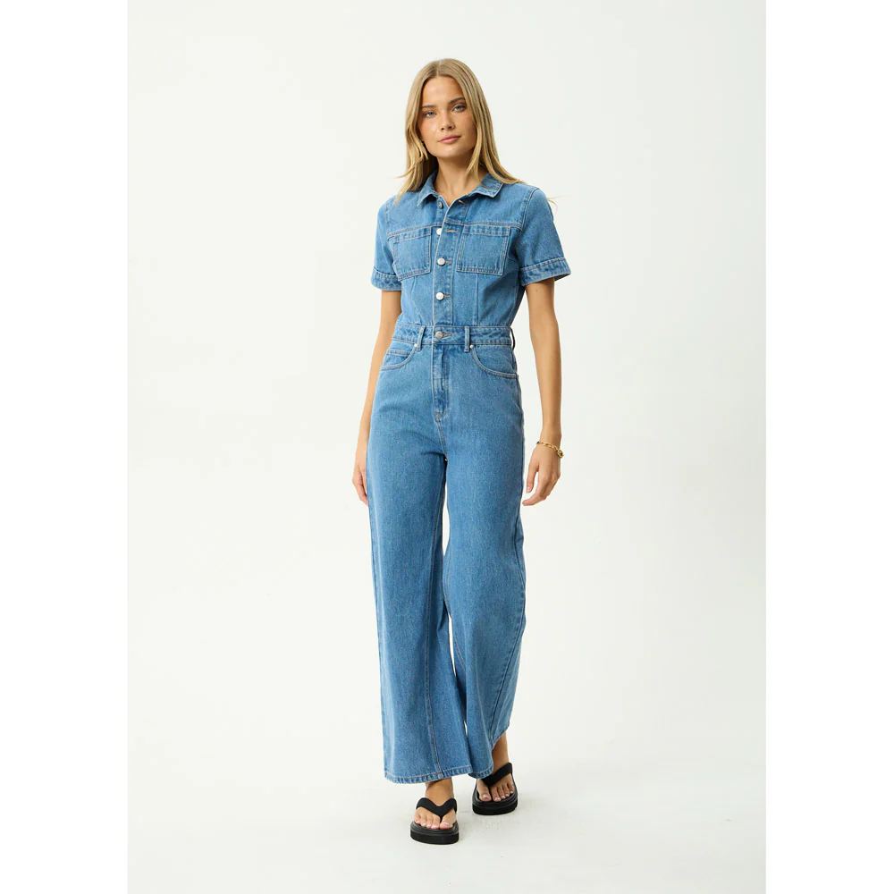 Afends Miami Denim Flared Jumpsuit - Womens