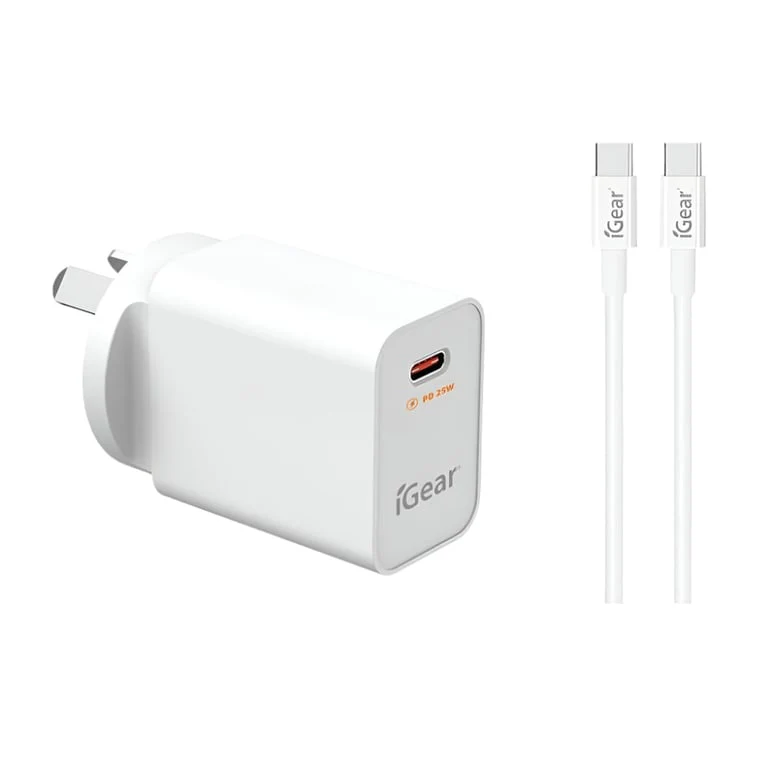 Charger 240V PD25W Type C with PD Type C to Type C Cable