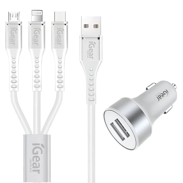 Dual USB Car Charger 3in1